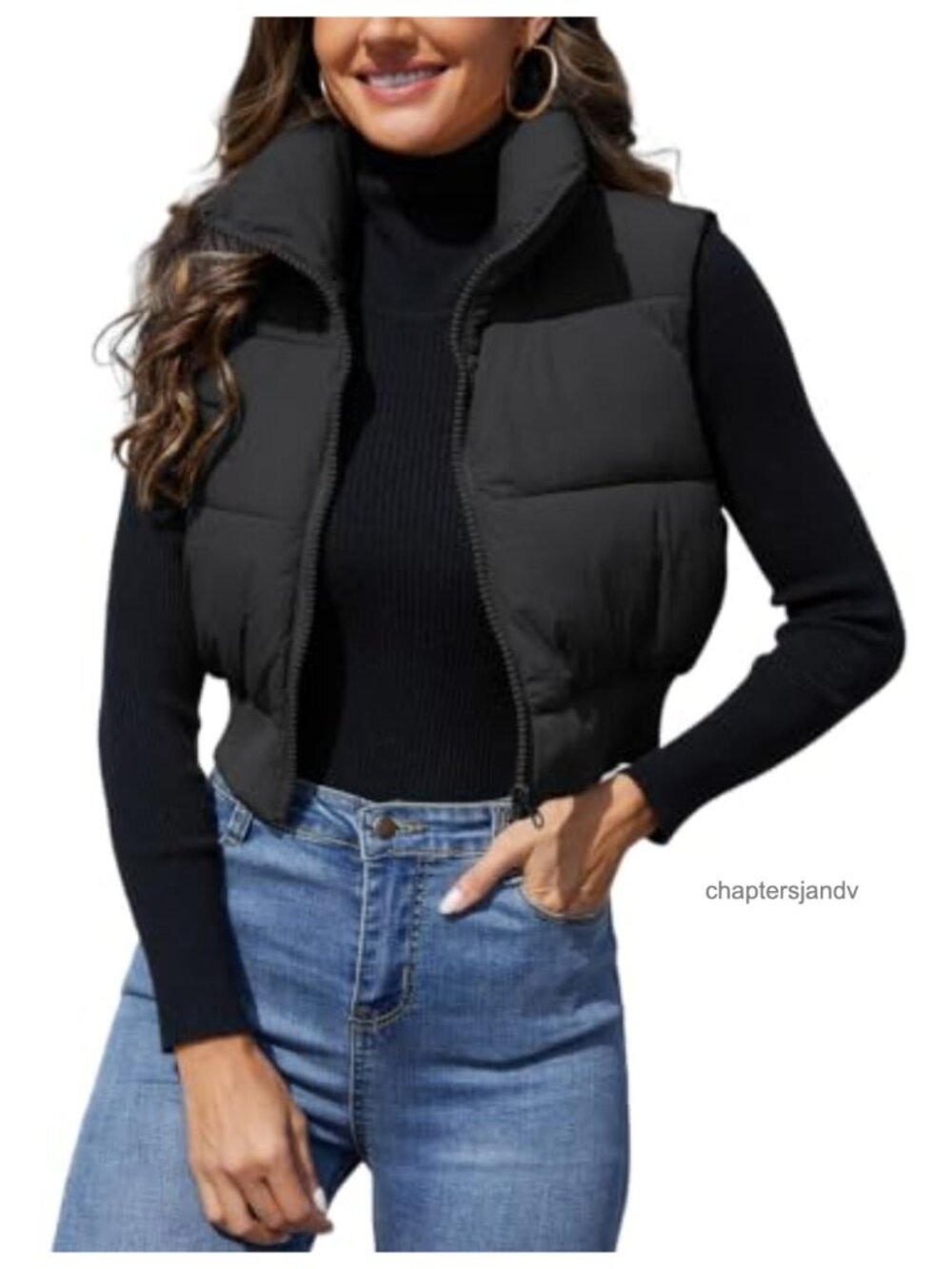 Women's Cropped Quilted Puffer Vest Sleeveless Zip Up Jacket